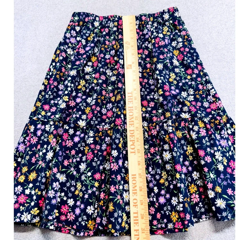 Old Navy Tiered Midi Skirt Kids Size L 10-12 Navy Blue Floral Daisy Ruffle Boho
